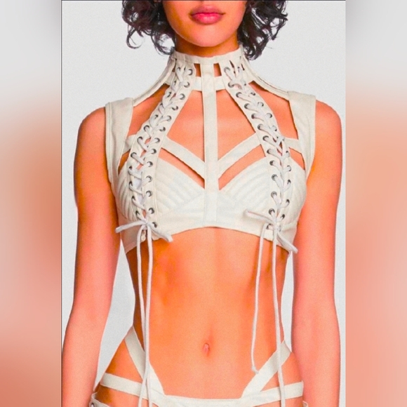 Dolls Kill Club Exx Harness Cream Bra Top - Picture 2 of 16